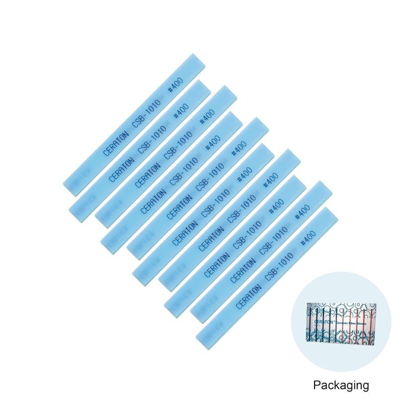 Miracle Ceraton Ceramic Fiber Stones – 10-Pack, 3.94" x 0.39" x 0.04" – for Air, Electric, Ultrasonic Tools & Hand Holders – Polishing, Deburring, EDM Removal (#400 Blue) - Image 2